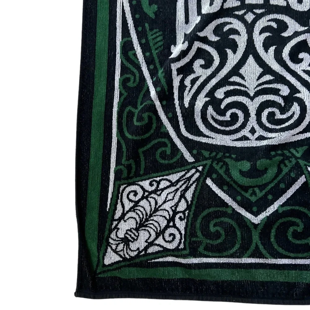 Vintage Societe Perrier Green Black Bath Beach Towel Bottle Made USA 30” By 66”